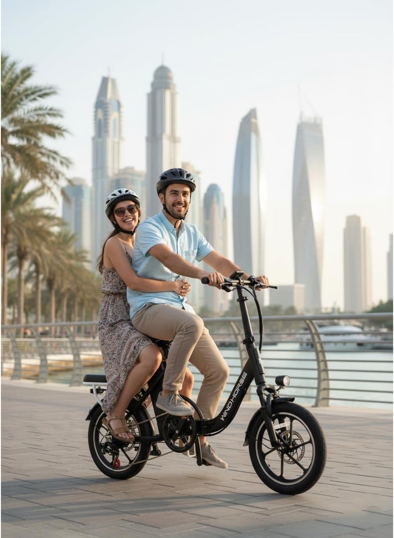 Windhorse W2B Folding Electric Bike 350W Motor, 36V 8Ah Battery, 40 KM/H Speed, 35 KM Range, Dual Disc Brakes, Carbon Alloy Frame, 16” Tires, Portable Dual Seat E-Bike - Image 2