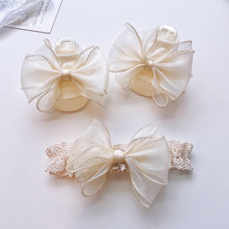 Generic Cute Newborn Socks and Headband Set Cartoon Korean Style Baby Accessories (White) mesh bow combination 