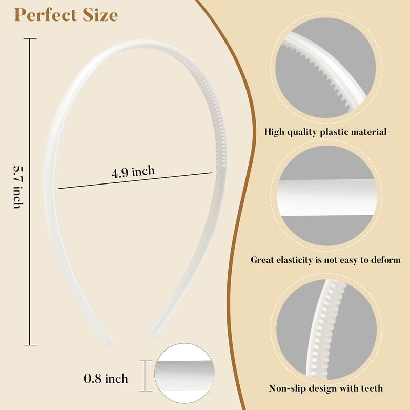 forenee Store Plastic Thin Skinny Headbands - Headband for Women - Plain Headband for Girls DIY - Hair Bands Teeth Comb Headbands Halloween Comb - White - Image 2