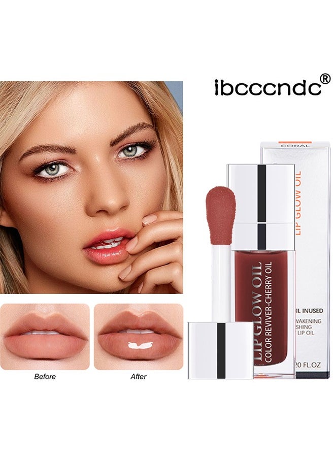ibcccndc Lip Glow Oil，Cherry Oil Inused，Color-Awakeing Nourishing Glossy Lip Oil，Hydrating Texture For a Clear and Shiny Lips （Mahogaany）  - Image 1
