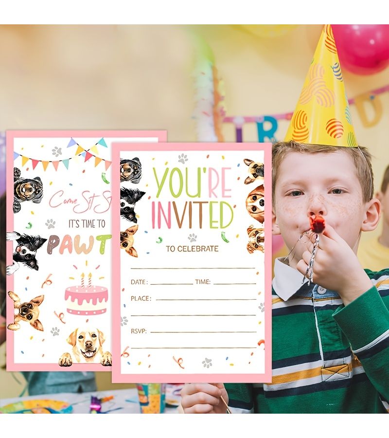 20 Watercolor Puppy Birthday Party Invitations For Girls Boys Teens - Image 4