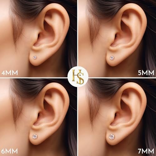 HIGHSPARK 925 Silver Solitaire Stud Earrings in Gold Finish| 92.5 Sterling Silver & Round Brilliant Cubic Zirconia Tops for Men Women Boys & Girls | Gold 6mm - Image 5