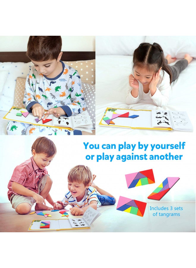 Vanmor Travel Tangram Puzzle - 3 Sets of Magnetic Tangram with 240 Solution - Montessori Shape Pattern Blocks Jigsaw Road Trip Games IQ Book Educational Toy Brain Teaser Gift for Kids Adults Challenge - Image 5