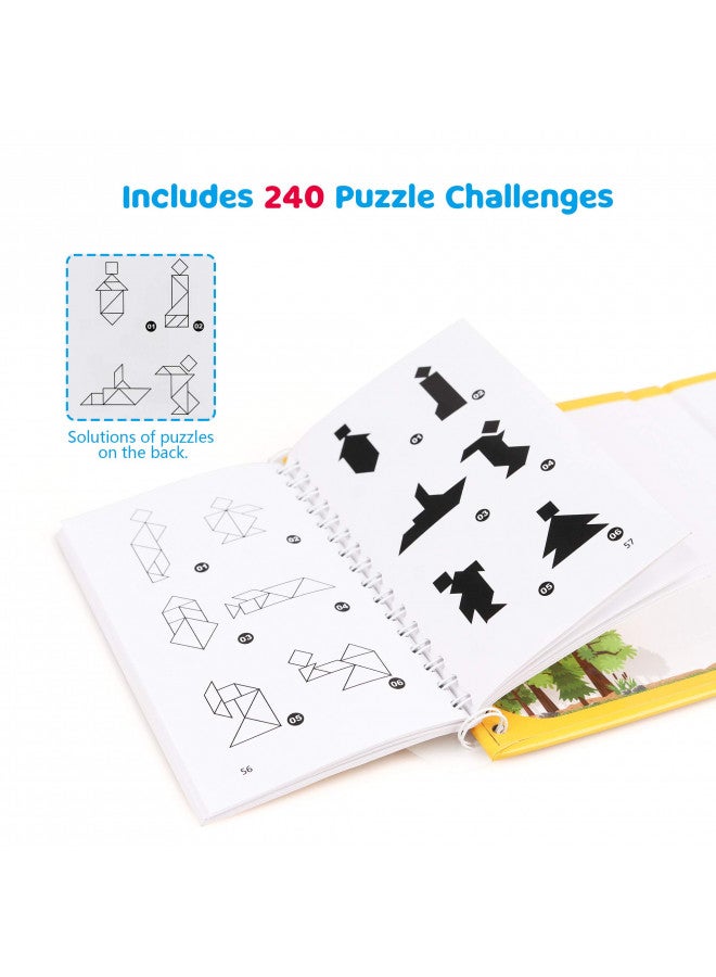 Vanmor Travel Tangram Puzzle - 3 Sets of Magnetic Tangram with 240 Solution - Montessori Shape Pattern Blocks Jigsaw Road Trip Games IQ Book Educational Toy Brain Teaser Gift for Kids Adults Challenge - Image 3