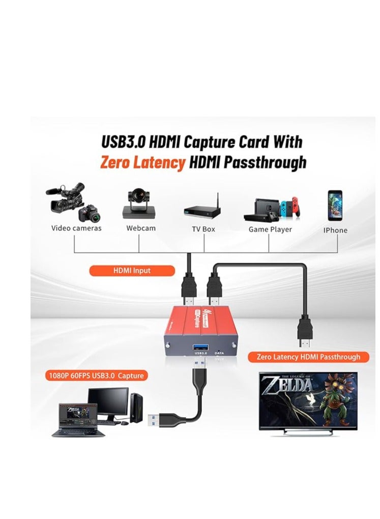 Mirabox USB3.0 4K HDMI Video Capture Card, 1080P 60FPS HD Game Capture Device Cam Link with HDMI Passthrough Work with Xbox PS5 PS4 Switch DSLR for OBS Twitch Live Streaming and Recording (Orange) - Image 4