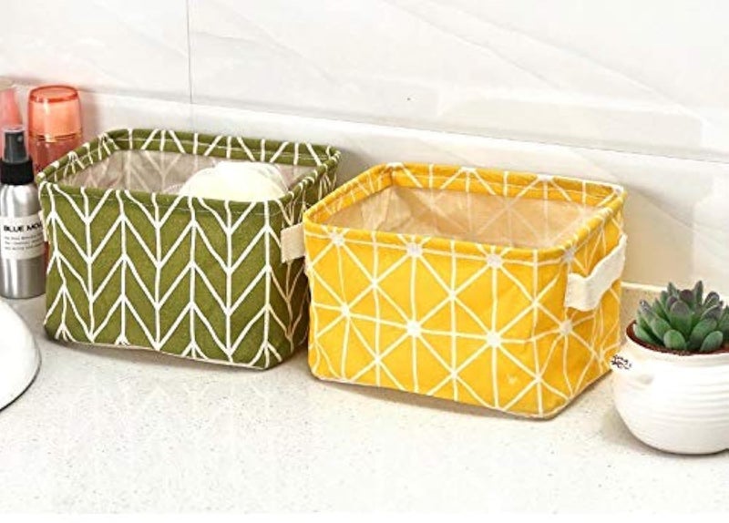 BeFunky Cute Fabric Storage Basket Bins, Home Decor Canvas Organizers Bag for Adult Makeup, Baby Toys Liners, Books (Pack of 2 ) - Image 1