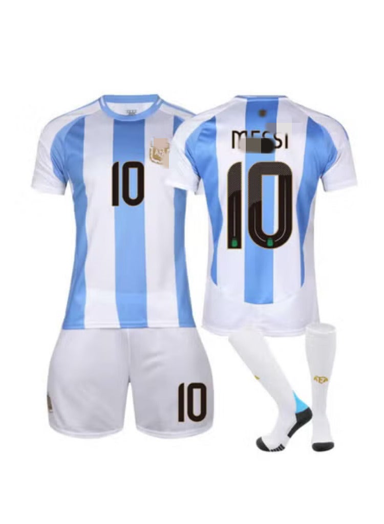 طقم قميص كرة القدم للأطفال، قميص ميسي رقم 10، مقاسات الأطفال والشباب 26 ياردة - Image 1