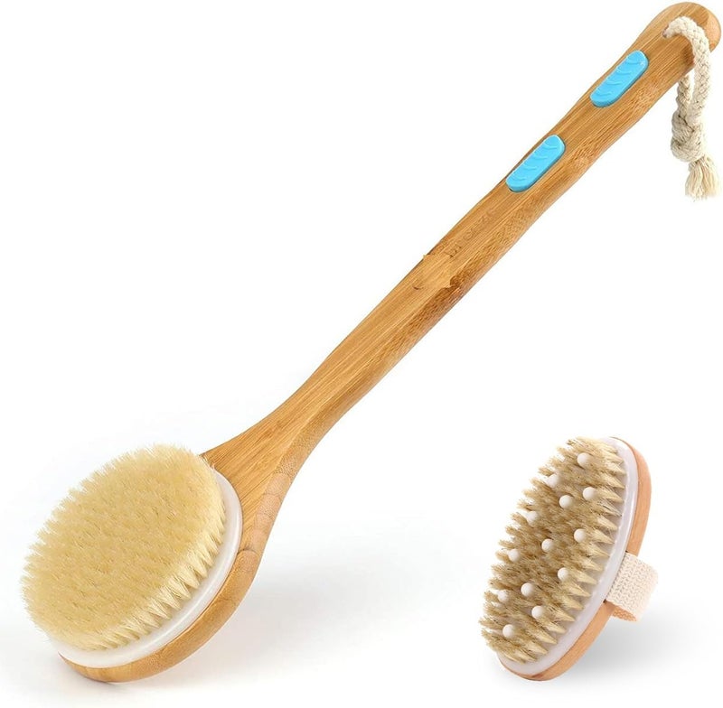Back Scrubber for Shower Long Handled Dry Body Brush for Shower DoubleSided Long Wooden Handle Body Bath Brush for Exfoliating Skin
