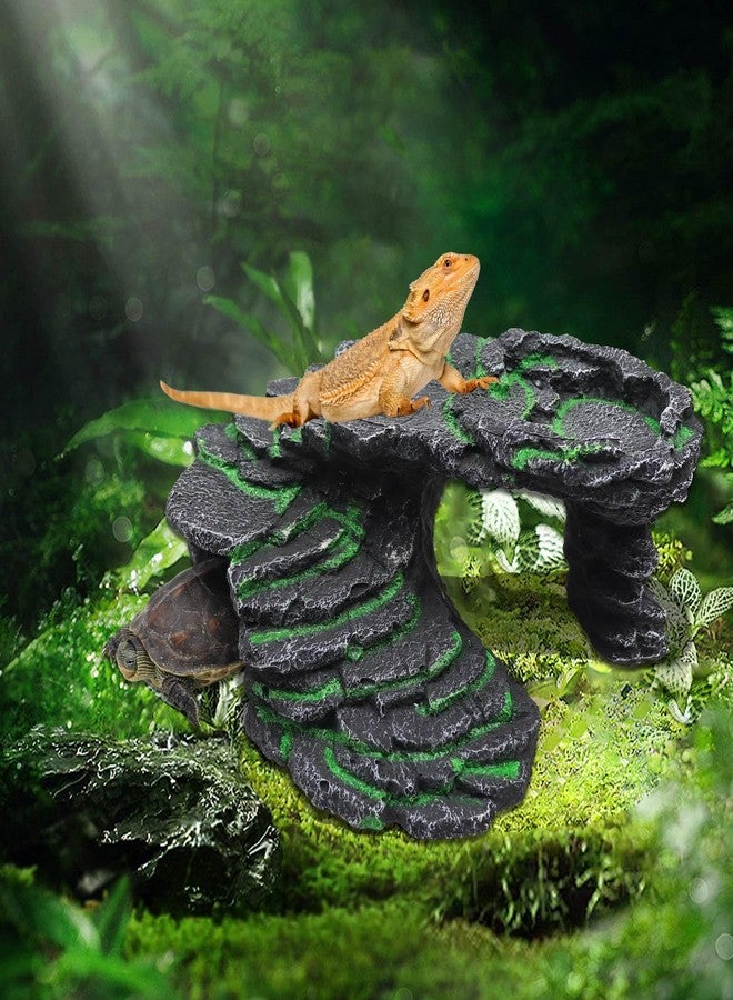 Neeenn Large Bearded Dragon Hideout, Resin Simulation Stone Reptile Hide Cave, Reptile Basking Platform, Terrarium Habitat Decor for Lizard Spider Aquarium Fish Gecko - 9.5 × 8 × 3.7 Inch - Image 3