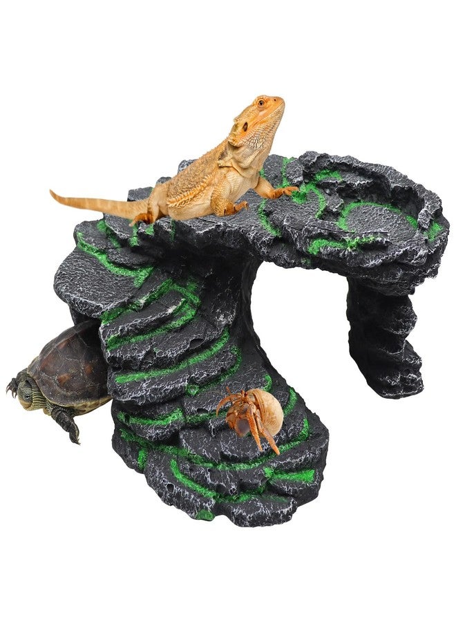 Neeenn Large Bearded Dragon Hideout, Resin Simulation Stone Reptile Hide Cave, Reptile Basking Platform, Terrarium Habitat Decor for Lizard Spider Aquarium Fish Gecko - 9.5 × 8 × 3.7 Inch - Image 1