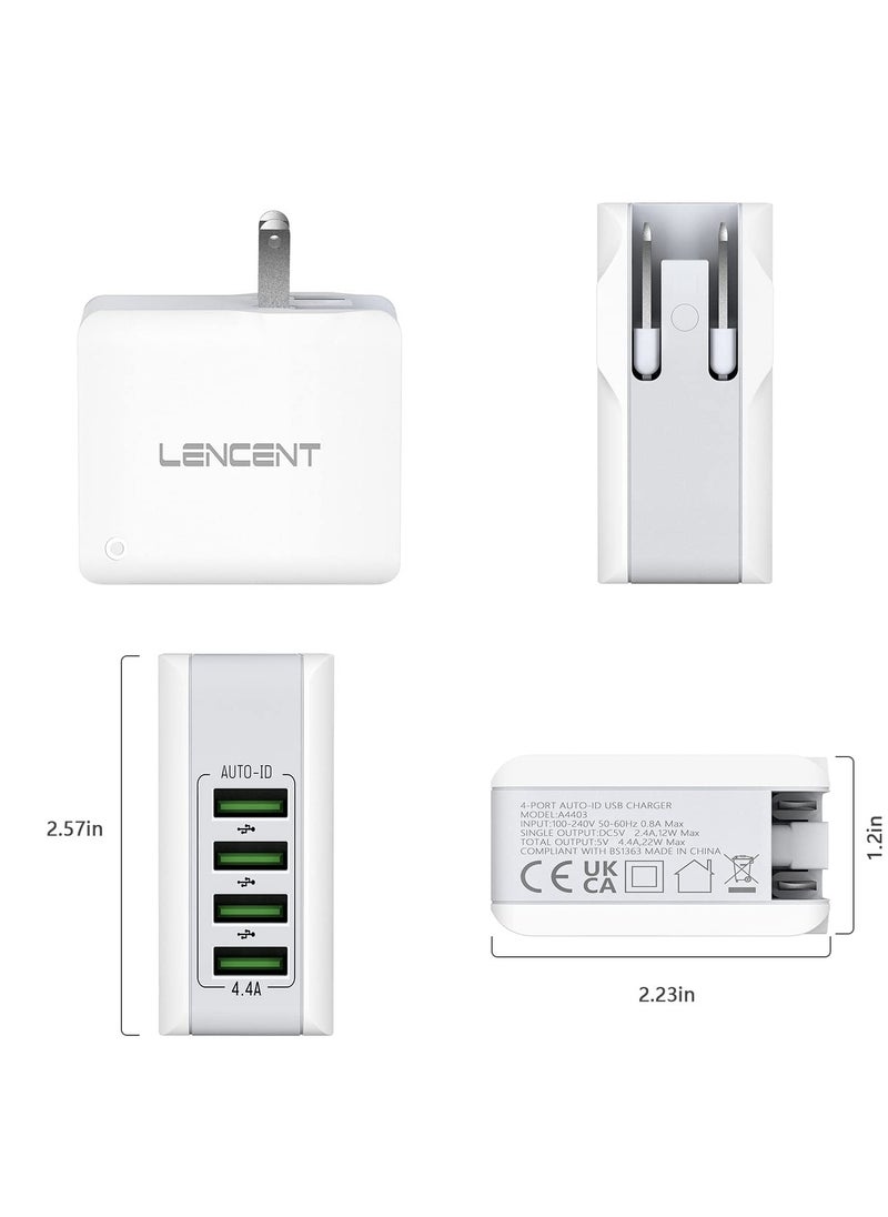 لينسينت شاحن USB التوصيل 4 منفذ USB محول السفر العالمي 22 واط/5 فولت 4.4A شاحن الجدار مع محول شاحن السفر في جميع أنحاء العالم  - Image 2