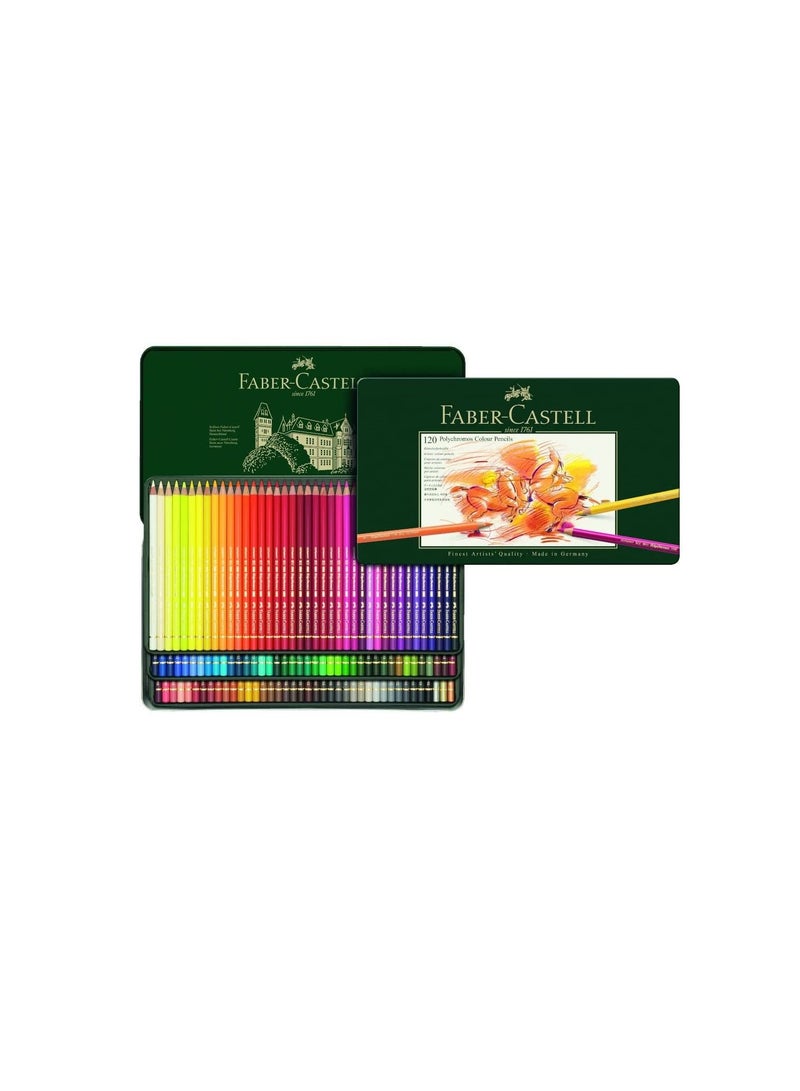 FABER-CASTELL Faber Castell Polychromos Artists Color Pencils 120 Color In A Flat Metal Tin, Assorted, 110011 - Image 1