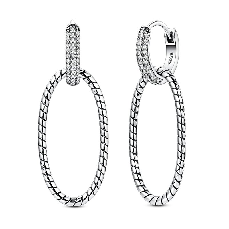 Hapour 925 Sterling Silver Hoop Earrings for Women Dangle Earrings Small Boho Earrings Rope Design for Sensitive Ears, Double Oval Huggie Hoop Earrings Gifts for Her Mother's Day Birthday - Image 1