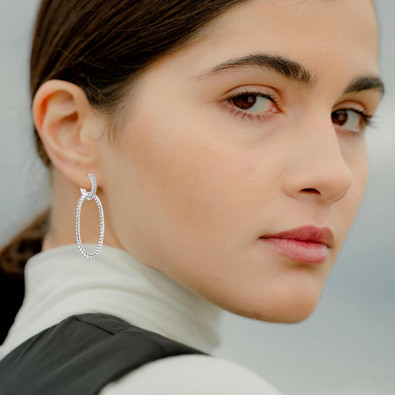 Hapour 925 Sterling Silver Hoop Earrings for Women Dangle Earrings Small Boho Earrings Rope Design for Sensitive Ears, Double Oval Huggie Hoop Earrings Gifts for Her Mother's Day Birthday - Image 3