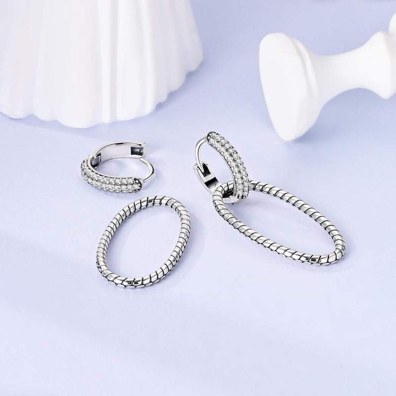 Hapour 925 Sterling Silver Hoop Earrings for Women Dangle Earrings Small Boho Earrings Rope Design for Sensitive Ears, Double Oval Huggie Hoop Earrings Gifts for Her Mother's Day Birthday - Image 5