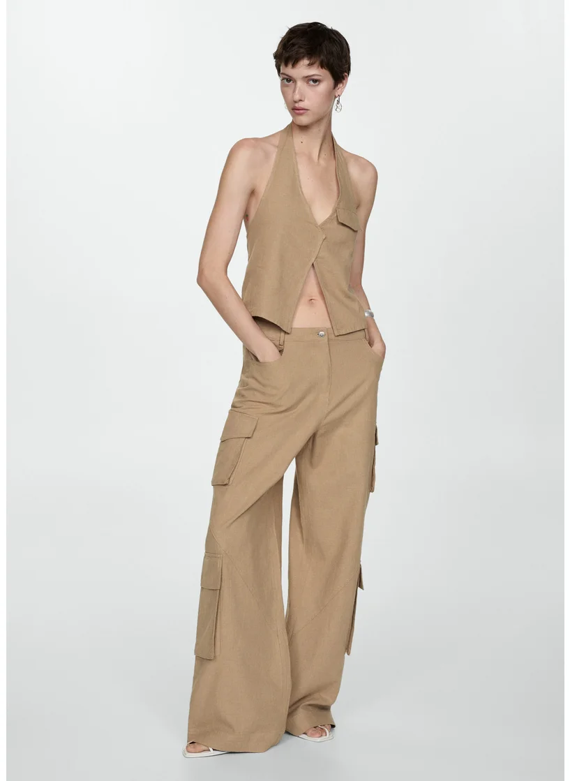 MANGO Halter Neck Pocket Detail Top