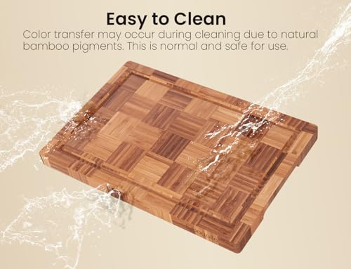 Fibogollo Bamboo Cutting Boards for Kitchen,Chopping Boards Set with Juice Groove,End Grain Bamboo Butcher Block,Serving Board with Holder(3 Pcs) - Image 4