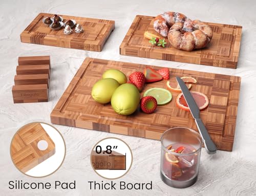 Fibogollo Bamboo Cutting Boards for Kitchen,Chopping Boards Set with Juice Groove,End Grain Bamboo Butcher Block,Serving Board with Holder(3 Pcs) - Image 5