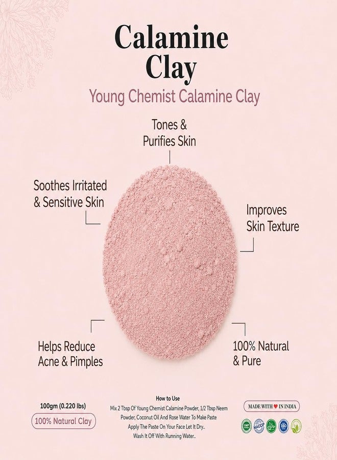 Young Chemist's Calamine Clay Lighten dark spots Paraben free Good for Face and Hair (All Skin Type, Powder Form, Pink, 100 grams) - Image 2