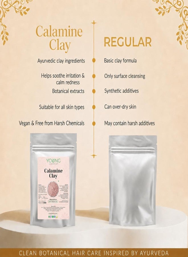 Young Chemist's Calamine Clay Lighten dark spots Paraben free Good for Face and Hair (All Skin Type, Powder Form, Pink, 100 grams) - Image 4