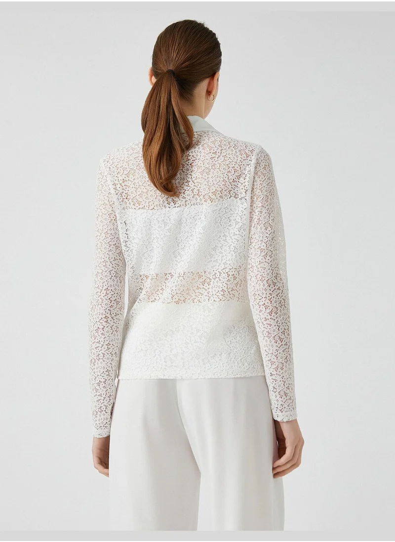 كوتون Lacy Shirt Long Sleeve Basic Neck