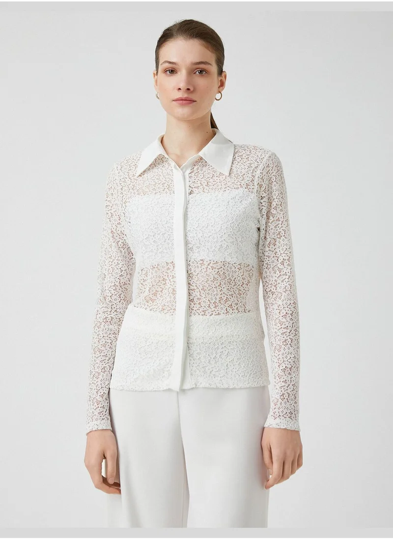 كوتون Lacy Shirt Long Sleeve Basic Neck