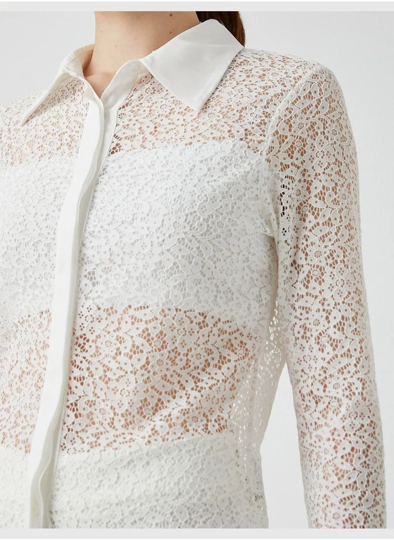 كوتون Lacy Shirt Long Sleeve Basic Neck