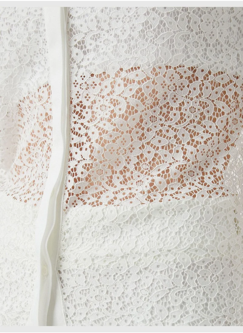 كوتون Lacy Shirt Long Sleeve Basic Neck