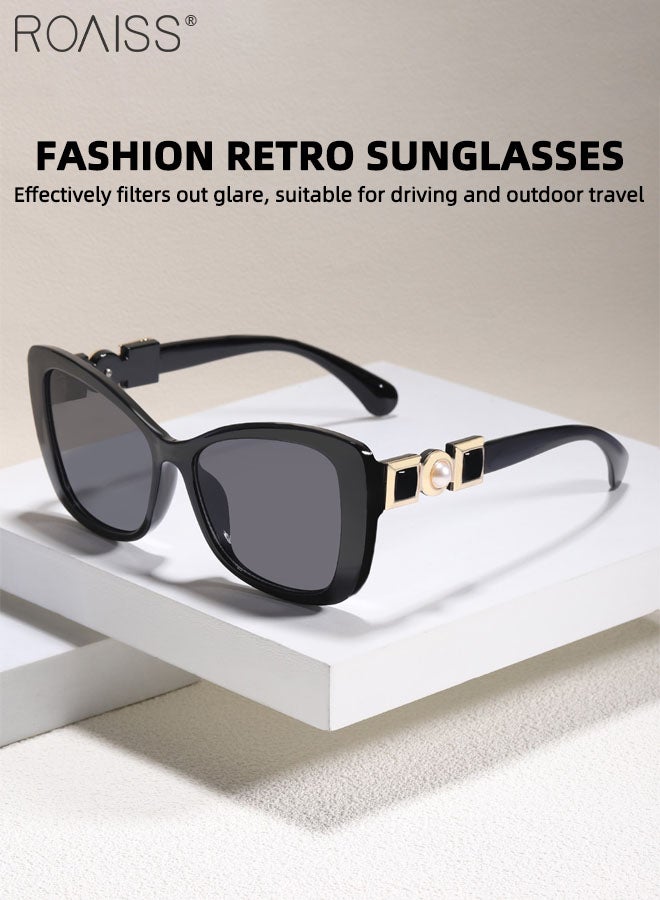 roaiss 2 Pcs Cat Eye Sunglasses for Women, UV400 Protection Sun Glasses, Vintage Decorative Eyewear for Outdoor Party Street Photography, Champagne and Black - Image 5