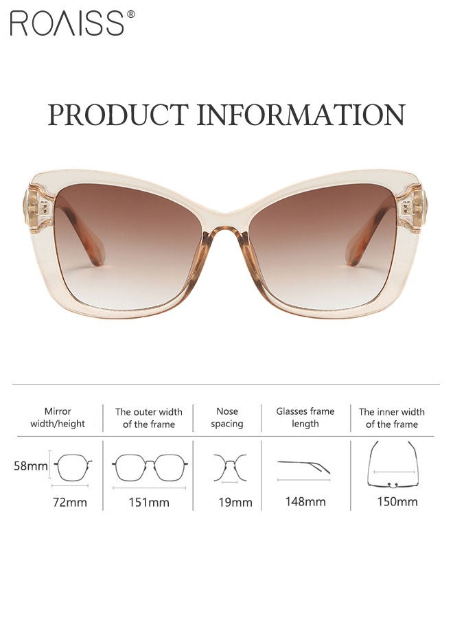roaiss 2 Pcs Cat Eye Sunglasses for Women, UV400 Protection Sun Glasses, Vintage Decorative Eyewear for Outdoor Party Street Photography, Champagne and Black - Image 3