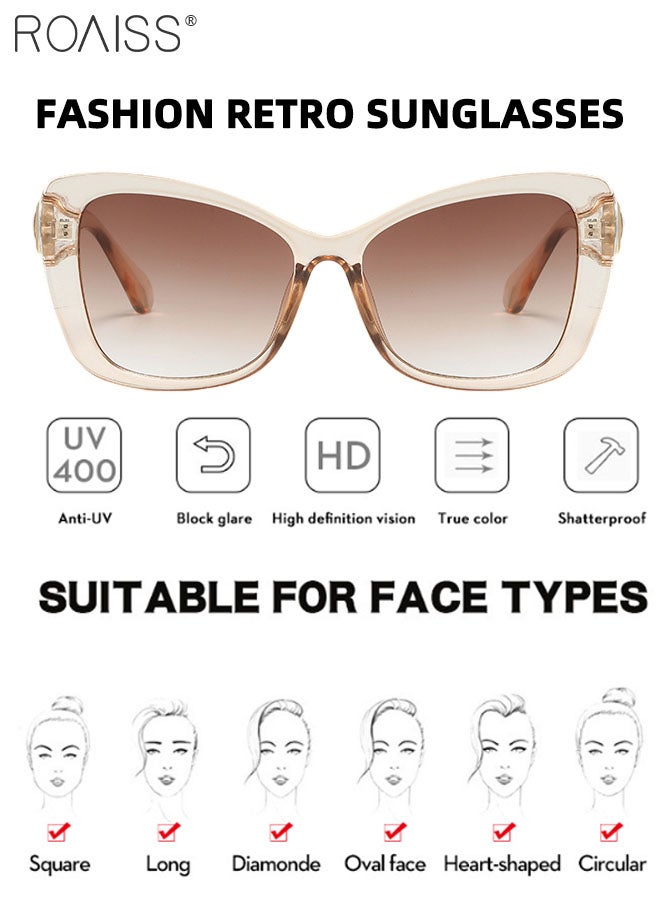 roaiss 2 Pcs Cat Eye Sunglasses for Women, UV400 Protection Sun Glasses, Vintage Decorative Eyewear for Outdoor Party Street Photography, Champagne and Black - Image 4