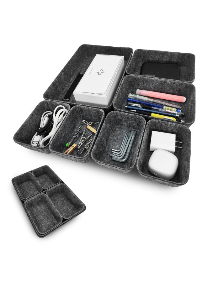 Bukela Cbilzxer Desk Drawer Organizer, 7 Pieces Felt Storage Tray, Dividers Separators Drawers Organizers Felt Stacking for Desk Office Kitchen Bathroom Makeup Wardrobe (Dark Grey) - Image 1