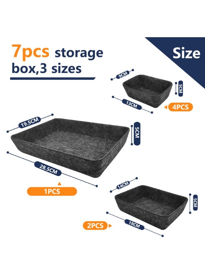 Bukela Cbilzxer Desk Drawer Organizer, 7 Pieces Felt Storage Tray, Dividers Separators Drawers Organizers Felt Stacking for Desk Office Kitchen Bathroom Makeup Wardrobe (Dark Grey) - Image 2