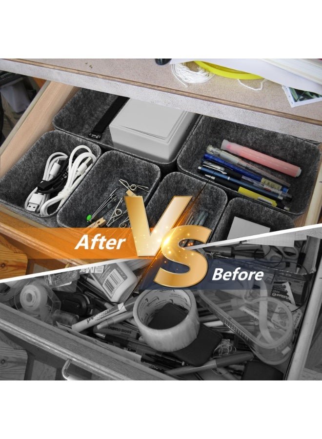 Bukela Cbilzxer Desk Drawer Organizer, 7 Pieces Felt Storage Tray, Dividers Separators Drawers Organizers Felt Stacking for Desk Office Kitchen Bathroom Makeup Wardrobe (Dark Grey) - Image 3