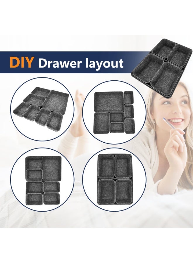 Bukela Cbilzxer Desk Drawer Organizer, 7 Pieces Felt Storage Tray, Dividers Separators Drawers Organizers Felt Stacking for Desk Office Kitchen Bathroom Makeup Wardrobe (Dark Grey) - Image 4