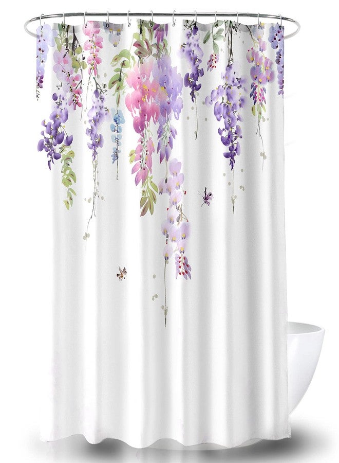 BECAN Floral Shower Curtain, Purple Wisteria Flower Polyester Fabric Waterproof Layer Thickening Shower Curtain 72X72Inches - Image 1