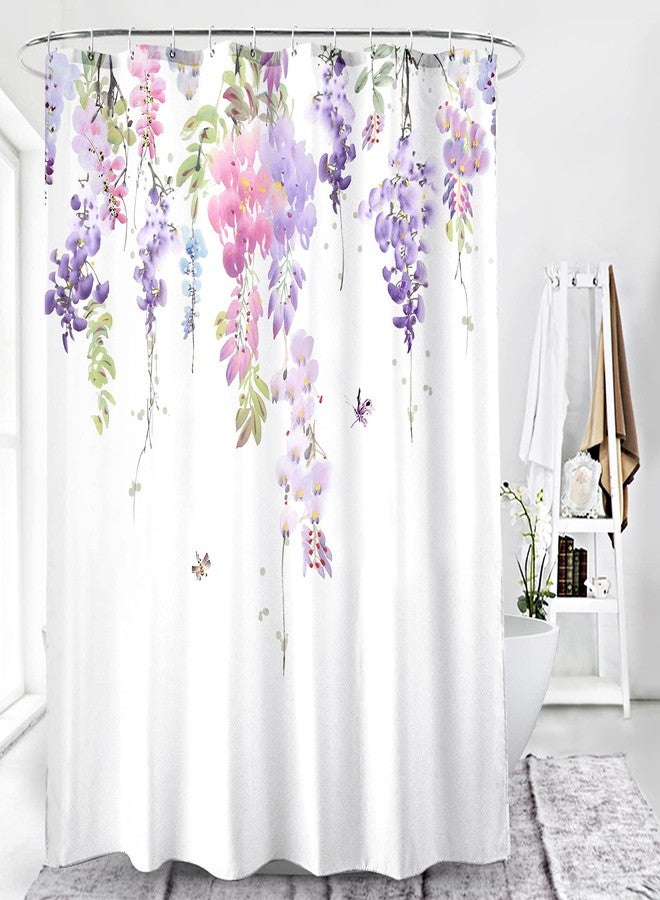 BECAN Floral Shower Curtain, Purple Wisteria Flower Polyester Fabric Waterproof Layer Thickening Shower Curtain 72X72Inches - Image 2