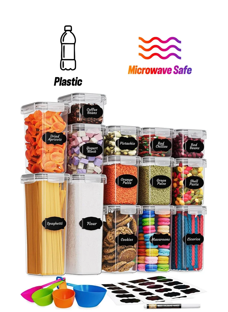 MahMir Airtight Food Storage Containers with Lids for Kitchen Organization - Plastic Kitchen Storage Containers for Pantry Organization and Storage - Cereal, Rice, Pasta Flour and Sugar 14pcs Pack