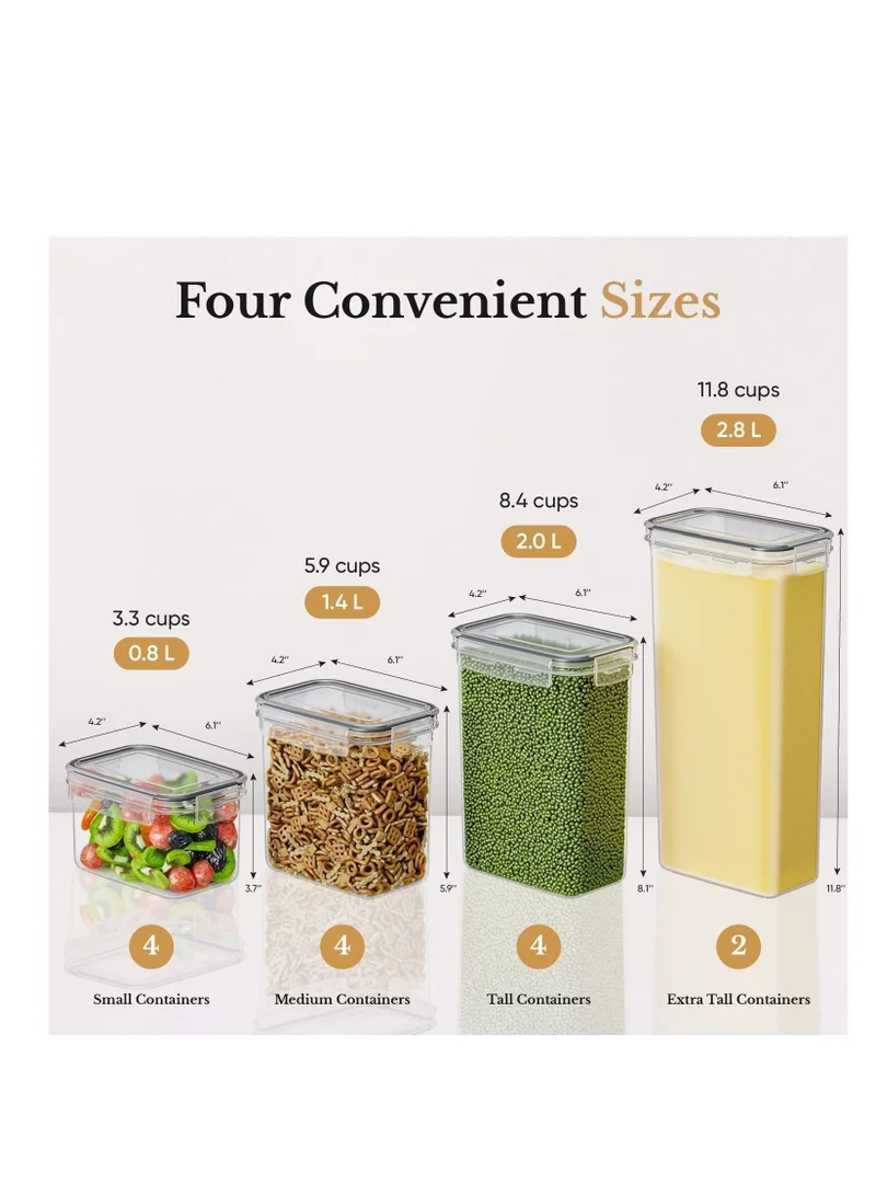 MahMir Airtight Food Storage Containers with Lids for Kitchen Organization - Plastic Kitchen Storage Containers for Pantry Organization and Storage - Cereal, Rice, Pasta Flour and Sugar 14pcs Pack