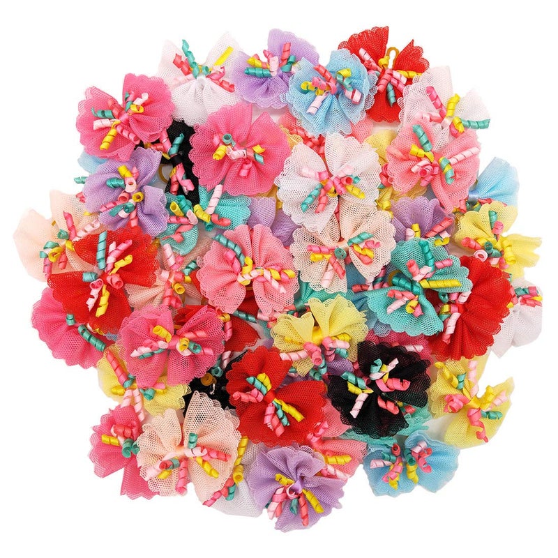 Sufermoe 32 Pcs Multicolored Dog Hair Bows with Rubber Bands Hair Grooming Top Knots Pet Hair Accessories for Pet Cat Dog