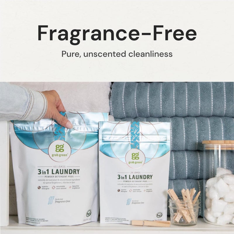 Grab Green 3-in-1 Laundry Detergent Pods, 132 Count, Fragrance Free, Plant and Mineral Based - Image 3