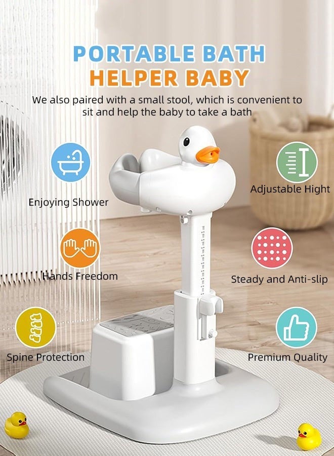 دوركو حامل وكرسي للاستحمام للأطفال، مسند للأطفال مع ارتفاع ومسند ذراع قابل للضبط، حامل مانع للانزلاق مع حامل رأس، مستلزمات الاستحمام الأساسية للرضع - Image 3