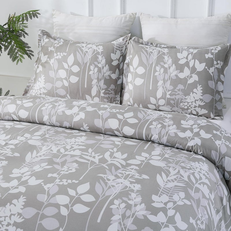 Vaulia Soft Microfiber Floral Duvet Cover Queen Size, Grey Botanical Print Pattern, Lightweight and Breathable Reversible Design, 3-Piece Set (1 Duvet Cover 2 Pillow Shams) - Image 2
