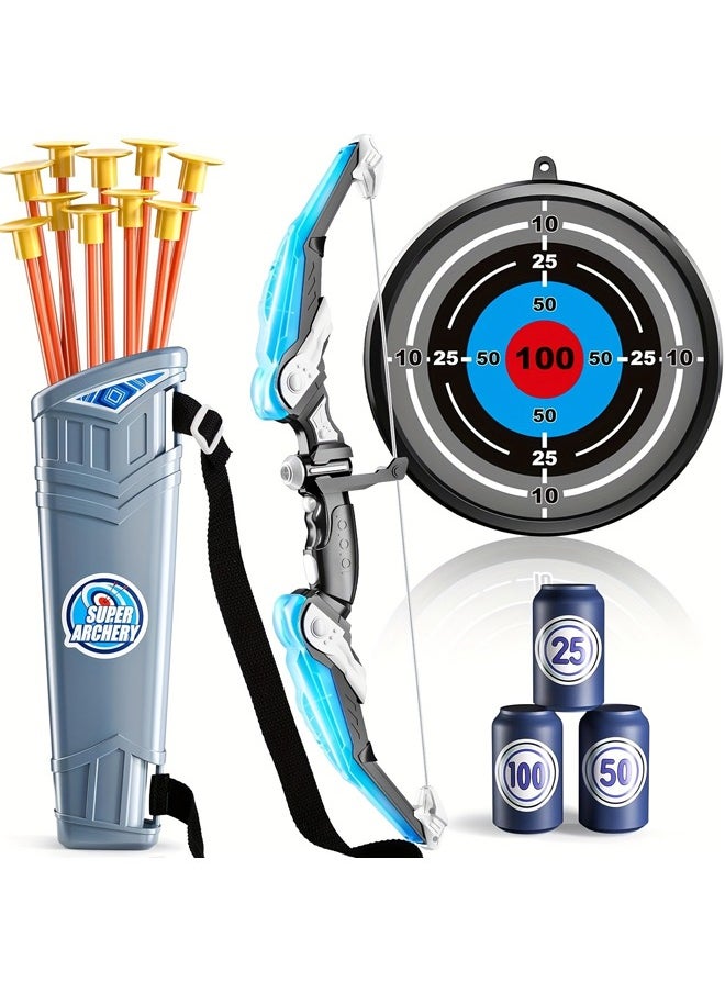 Occuwzz - Kids Bow and Arrow Toy Set LED Light Up Archery Toys Outdoor Indoor Shooting Games Toys Boys Girls Birthday Gifts Blue Light Bow and Arrow - Image 1