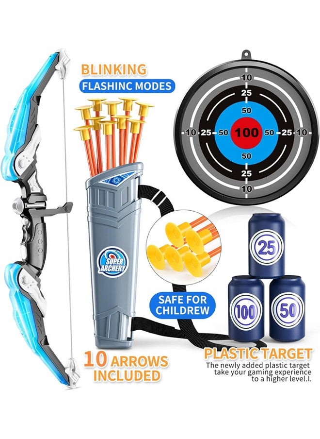 Occuwzz - Kids Bow and Arrow Toy Set LED Light Up Archery Toys Outdoor Indoor Shooting Games Toys Boys Girls Birthday Gifts Blue Light Bow and Arrow - Image 1