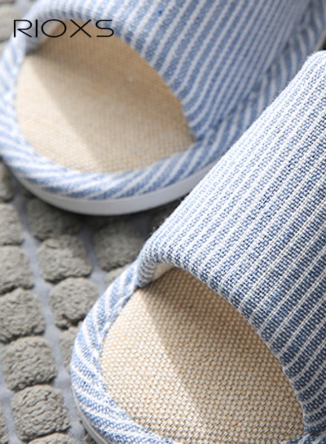 RIOXS Couple Slippers,Striped Cotton Open Toe Slippers For Men And Women,Unisex Anti-Slip Flat Sandal Slippers,Soft Breathable Linen Slippers,Open Toe Slippers For House/ Bedroom/ Living Room/ Indoor And Outdoor Use - Image 3