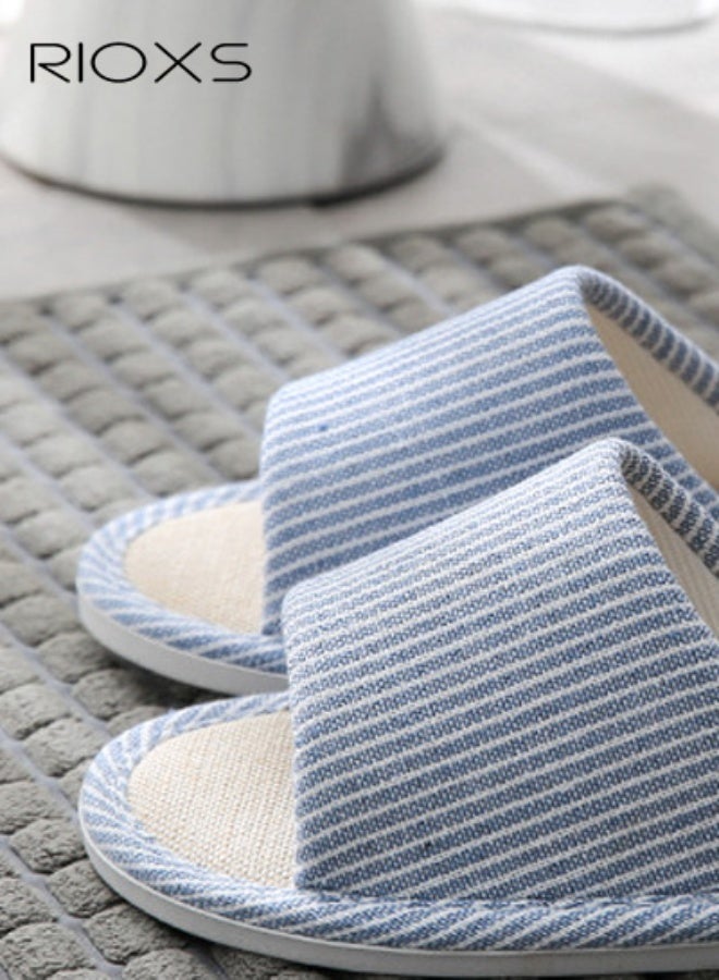 RIOXS Couple Slippers,Striped Cotton Open Toe Slippers For Men And Women,Unisex Anti-Slip Flat Sandal Slippers,Soft Breathable Linen Slippers,Open Toe Slippers For House/ Bedroom/ Living Room/ Indoor And Outdoor Use - Image 2