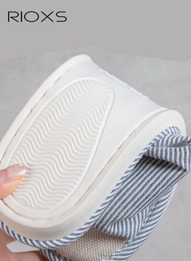 RIOXS Couple Slippers,Striped Cotton Open Toe Slippers For Men And Women,Unisex Anti-Slip Flat Sandal Slippers,Soft Breathable Linen Slippers,Open Toe Slippers For House/ Bedroom/ Living Room/ Indoor And Outdoor Use - Image 4