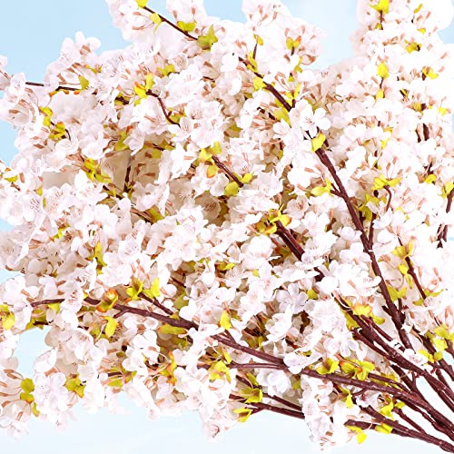 Giegxin Set of 8 Silk Cherry Blossom Branches Cherry Blossom Tree Stems Long Stem Artificial Flowers for Tall Vase Flowers for Home Wedding Vase Floral Arrangements, 39.37 Inch(White) - Image 3