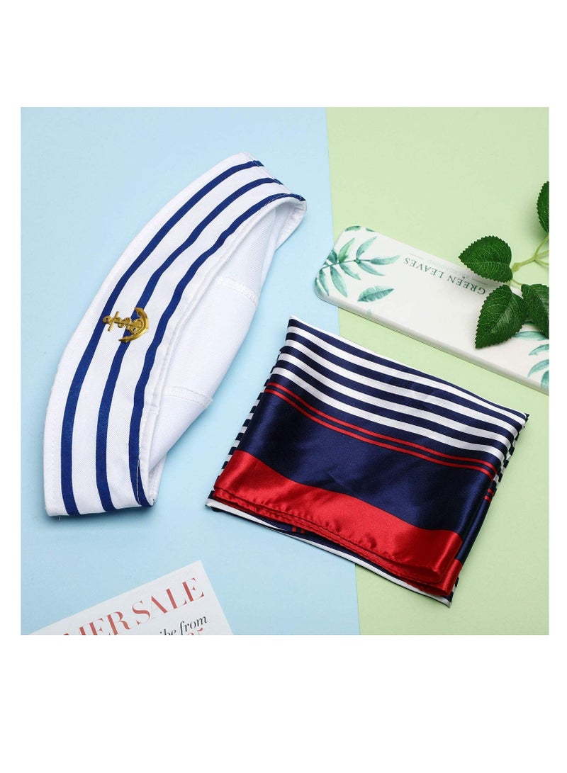 Y&D Sailor Hat and Scarf Set, for Women Men Navy Outfit Blue with White Captain Costume, Nautical Cap Satin Scarf, Costume Accessory Dressing up Party  - Image 5